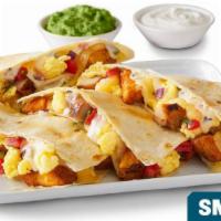 Create Your Own Breakfast Quesadilla - Small · Your choice of protein, eggs, seasoned potatoes, shredded cheese, salsas and toppings in a f...