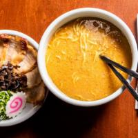 Toroniku Miso Ramen · Soybean paste flavor miso ramen soup is made from a mixture of pork broth and a rich and hea...