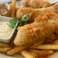 Canyon Fish And Chips · Grilled lemon, garlic malt aioli and flur du' cel over Pilsner battered, fried Atlantic Cod....