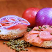 Nova Lox · Plain cream cheese and cappers, tomatoes, red onions.