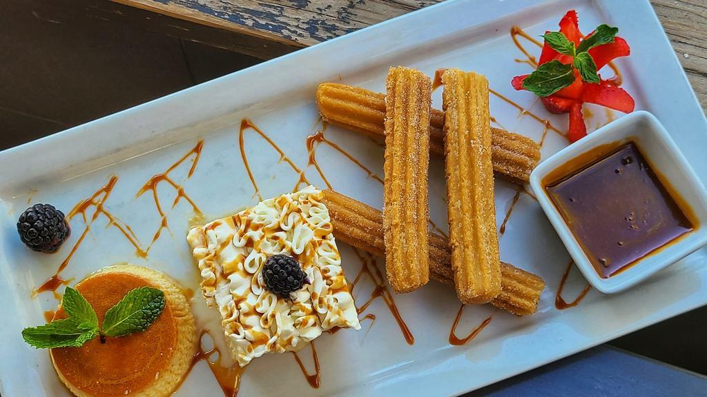 Dessert Platter · The best of three worlds!
Tres Leches, Flan & Churros.