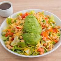 Garden Salad · Romaine, avocado, garbanzo beans, cucumber, tomato, green and red peppers, celery, carrots, ...