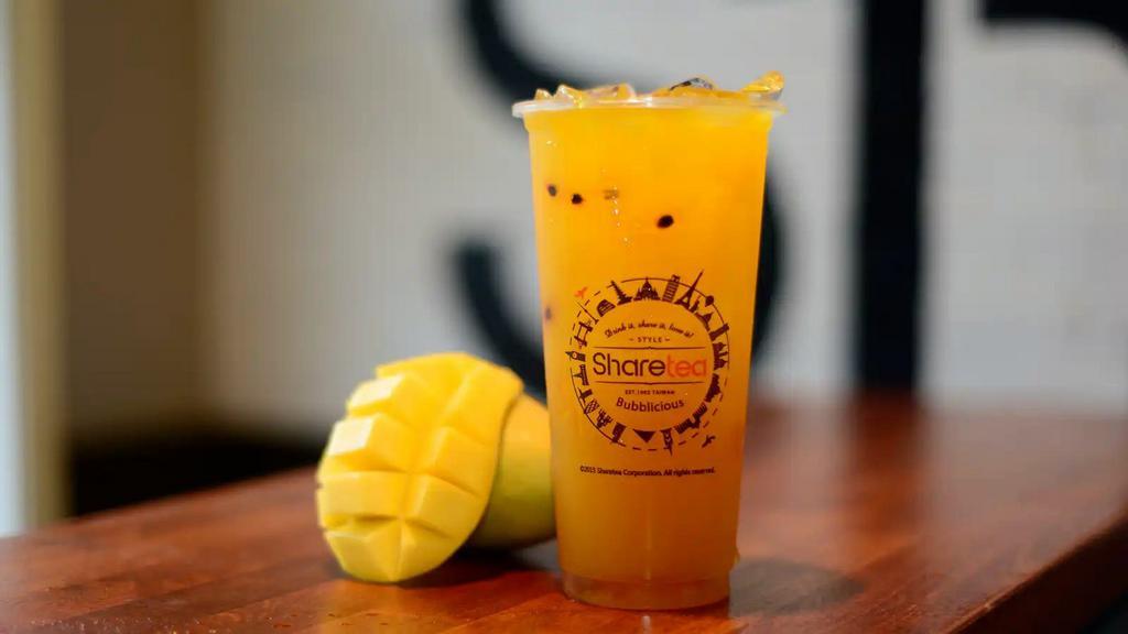Mango & Passion Fruit Tea · Sweet mango flavor, with a delicious taste of passionfruit. This ice cold fruit tea is refreshing.