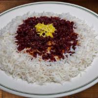 Zereshk Polo · Barberry (Sweet and tart dried fruit) , saffron and basmati rice.