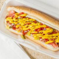 Hot Dog · Hot dog with bun and toppings.