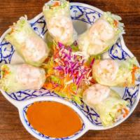 Ruen Thai Rolls · Rice paper wrapped fresh rolls filled with vermicelli noodles, carrot, cucumber, lettuce, ci...