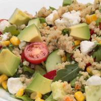 Quinoa, Arugula, And Avocado Salad · Protein-Packed quinoa, tossed with fresh arugula, cucumber, feta cheese, avocado, cherry tom...