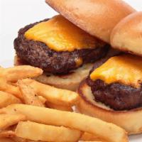 Kid'S Mini Cheese Burgers · 2 mini cheese burgers served with American cheese and choice of fries or steamed veggies.