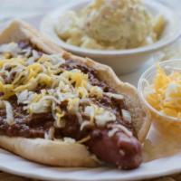 Coney Hot Dog · Vienna coney island hot dog on a grilled bun with sauerkraut and diced onions on the side. S...