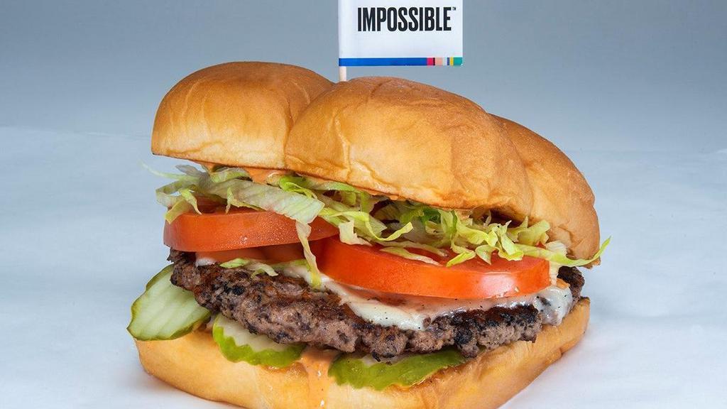 Impossible Burger · pickles, lettuce, tomato, onion, white american cheese, secret sauce; plant-based/vegetarian