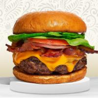 Bacon The Habit Burger · American beef patty topped multiple layers of crispy bacon, lettuce, tomato, onion, and pick...