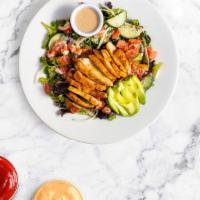 Chicken Who? Salad · Mixed greens, grilled chicken, tomato, onion, cucumber, olives, and house dressing.