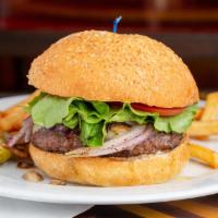 Mushroom & Onion Cheeseburger · 1/2 lb Niman Ranch beef, Sautéed mushrooms, sautéed red onions, lettuce, tomato and Jack che...