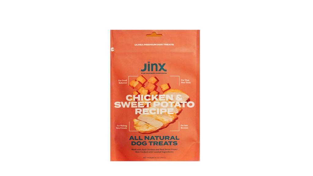 Jinx Dog Treats - Chicken & Sweet Potato · This savory snack features chicken as the primary protein source that helps maintain muscle mass and is easy to process on the digestive system. We've also added fiber-rich chunky sweet potato, an epic root veggie.