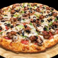 Combination (Large) · Red tomato sauce, mozzarella cheese, salami, pepperoni, mushrooms, bell peppers, yellow onio...
