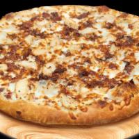 Chicken Bacon Ranch (X-Large) · White garlic sauce, mozzarella cheese, real bacon tips and bits, marinated chicken breast.