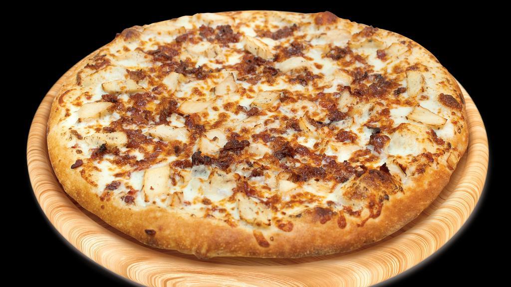 Chicken Bacon Ranch (X-Large) · White garlic sauce, mozzarella cheese, real bacon tips and bits, marinated chicken breast.