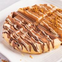 Half And Half Waffle · A waffle topped with any two choices of Belgian chocolate, Nutella or Lotus.