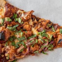 Bbq Chicken · Bbq sauce topped with chicken, smoked gouda, red onions, and mozzarella cheese topped with c...