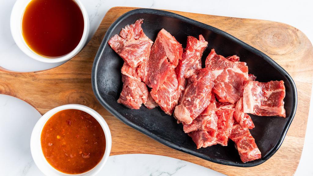 Jumooluk · Boneless Short Rib Meat Cuts Marinated in Korean BBQ Sauce.