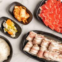 Family Meal (Serves 3-5 People) · Served with 2 choices of KBBQ meat. 2 lb per choice( 2lb weighted before cooking) Rice, Kimc...