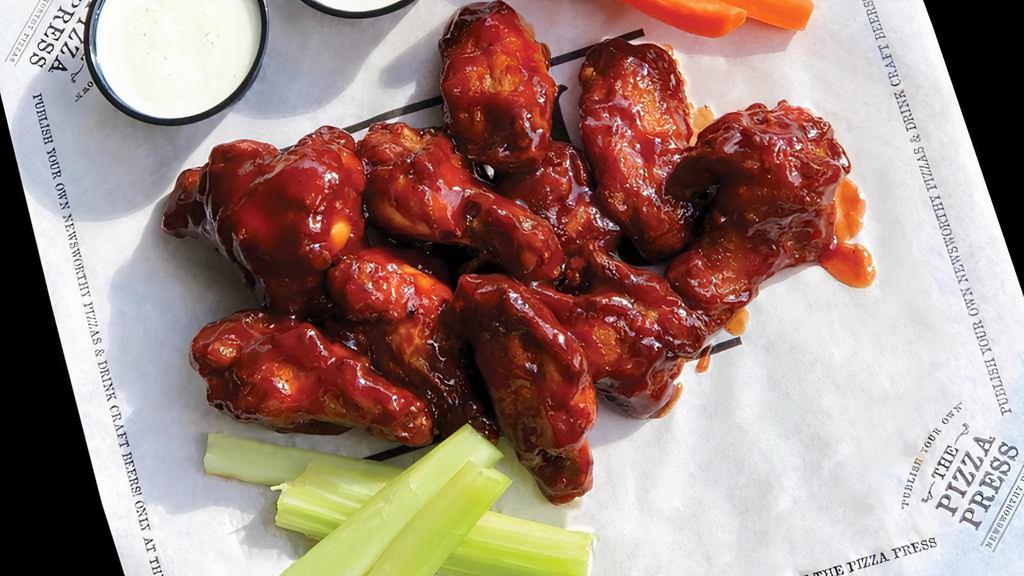 6Pc Wings.^ · 6 ct Traditional Bone in Wings with choice of wing sauce, and side. dipping sauce.