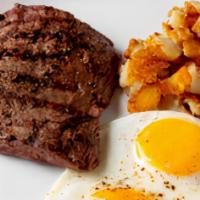 10 Oz Steak & Eggs · A great 10-ounce Certified Angus Beef flat iron steak served with two eggs, your choice of s...