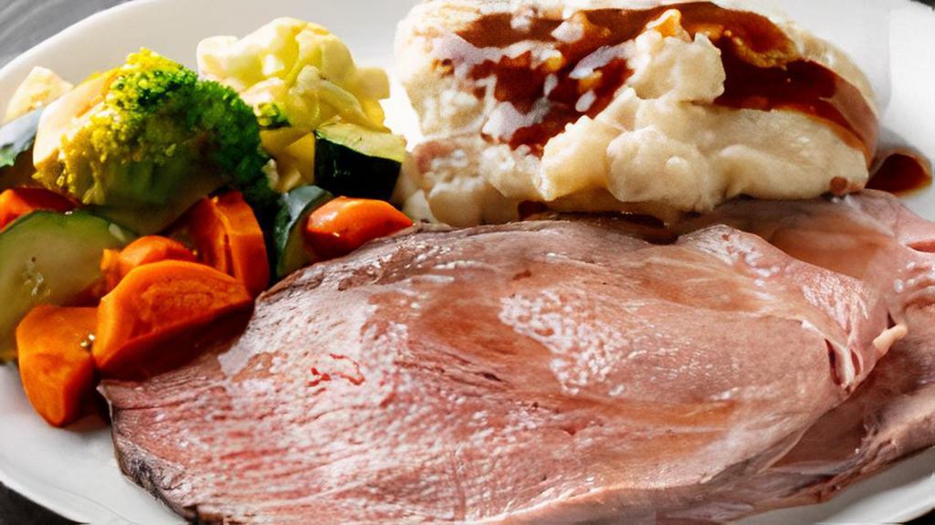 Roast Cross Beef | Value · 4-ounces of our CERTIFIED ANGUS BEEF with au jus and red skin mashed potatoes.