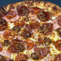 The Stampede · All meat - Marinara, Canadian bacon, pepperoni salami and Italian sausage.