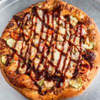 Home On The Range · Chicken, BBQ sauce, red onion, zucchini, and tomatoes.