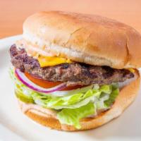 Cheeseburger · We use 100% ground beef. All of our burgers come with dressing, lettuce, tomato, pickle and ...