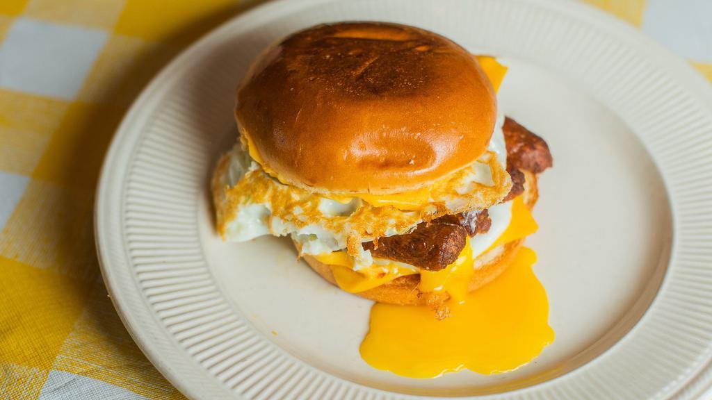 Sausage, Egg & Cheese! · Toasted kaiser roll with 2 Eggs, Sausage and American Cheese.