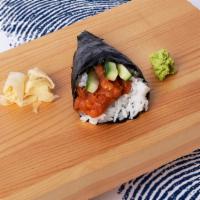 Spicy Tuna Hand Roll · Spicy tuna with sushi rice, wrapped in nori.