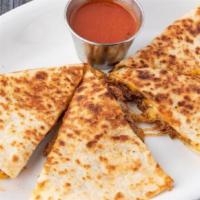 Short Rib Quesadilla  · braised beef short rib jack/cheddar cheese. served with salsa and secret sauce