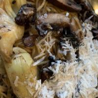 Natalie'S Special · Sauteed mushrooms, garlic, and artichoke hearts in a brown butter sauce with mizithra cheese...