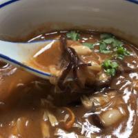 酸辣湯 | Hot & Sour Soup · Hearty, spicy and sour soup made with wood ear, cordyceps flower, bean curd, peanuts, minced...