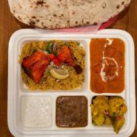 Chef'S Choice Dinner · Choice of any Chicken ,Lamb,Mutton curry, Dal, Aloo Gobi,Veggie Rice,Naan, 1/4 Tandoori Chic...