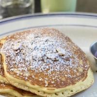 Lemon Ricotta Pancakes · roasted blueberry butter, maple syrup, almonds (on side)