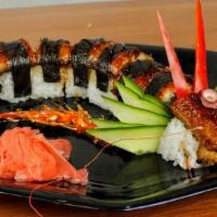 Crazy Eel Roll · Bestseller.  In: krab, avocado & cucumber
 Out: 6oz eel & eel sauce