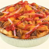 Cheeseburger Fries · French fries topped with melted cheddar, ground beef, onions & ketchup