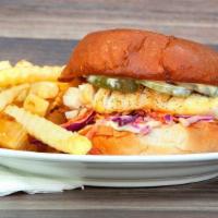 Grilled Wild Fish Sandwich ＆ Fries
 · Grilled Wild Cod, Coleslaw, Pickles, Tartar sauce on Brioche Bun