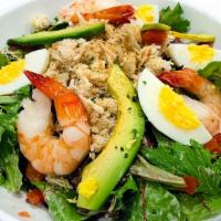 Seafood Salad · Blue crab, shrimp, avocado, bacon, red onion, tomato, louie sauce.