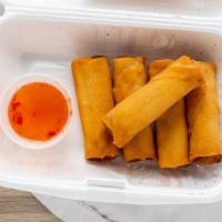 5 Vegetable Egg Rolls · Assort vegetable, glass noodle rolls wrapped in egg roll skin served with sweet and sour sau...