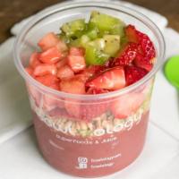 Ocean Bowl · Blend: açaí or pitaya, strawberry, peaches, mango, and apple juice. Topping: strawberry, k...