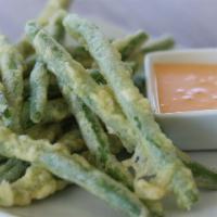 Green Bean Tempura · Vegetarian. Deep fried green bean served with mayo sauce.