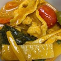 Red Curry · Blend of eight spices, bamboo shoot, and Chinese eggplant in coconut cream base.