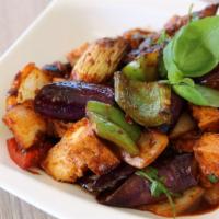 Spicy Eggplant · Sautéed Chinese eggplant with bell pepper, flavored with black bean sauce, and sweet basil l...