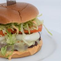 The San Diegan Burger · Pepper Jack Cheese, Tomato, Shredded Lettuce, Onion, and Chipotle Mayo.

100% Fresh Ground i...