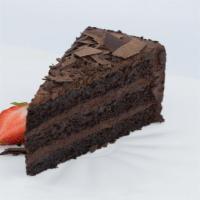 Outrageous Chocolate Cake · Layers of moist chocolate cake, rich chocolate frosting, chocolate shavings, and chocolate s...