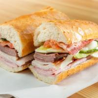 K’S Club · Ham, Turkey, Roast Beef, Bacon & Cheese with choice of Baguette (with Mayo) or Buttered Croi...